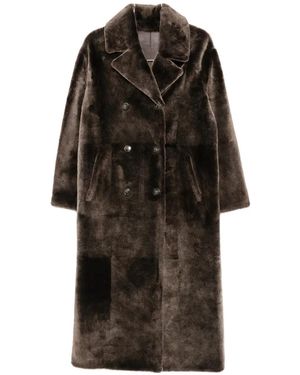 Yves Salomon Double-Breasted Shearling Coat - Brown