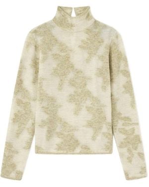 Ganni Flower Jacquard Mockneck Jumper - White