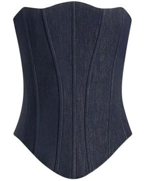 Manière De Voir Scarlett Denim Lace Up Corset - Blue