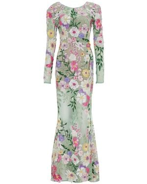 Bronx and Banco Juliette Floral-Embroidered Maxi Gown Dress - White