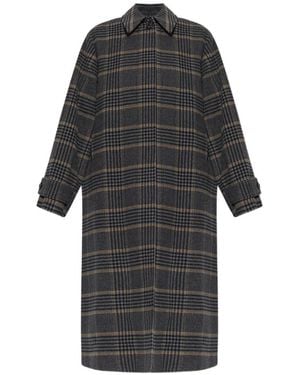 Paul Smith And Check Brushed Wool Coat With Back-Buttons - Black