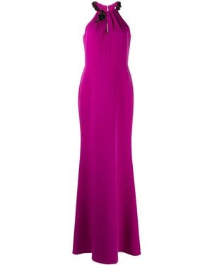Marchesa Keyhole Neck Halter Gown - Purple