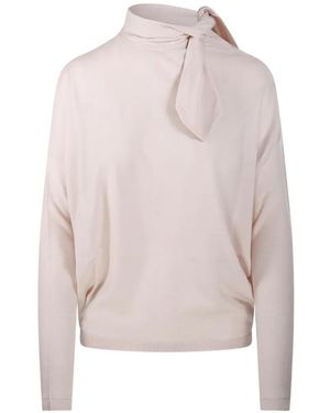 Nude Tie-Neck Batwing-Sleeve Sweater - Pink