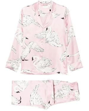 Olivia Von Halle Lila Selene Swan-Print Pyjamas - Pink