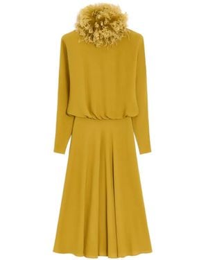 Valentino Garavani Georgette Midi Dress With Feathers - Yellow