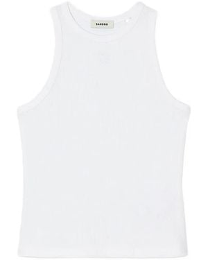 Sandro Logo-Embroidered Ribbed Tank Top - White