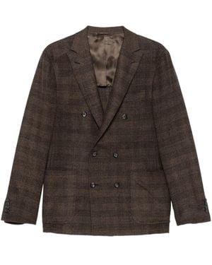 Canali Double-Breasted Checked Blazer - Brown