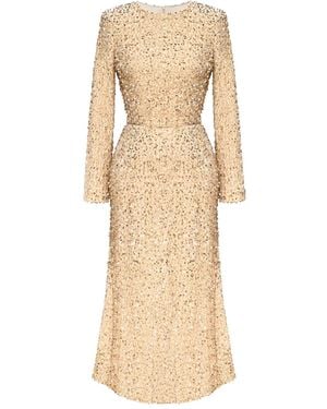 POST MERIDIEM Sequin-Embellished Velvet Midi Dress - Natural