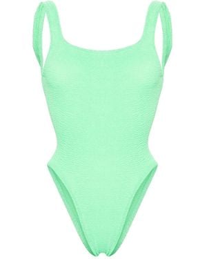 Hunza G Crinkle-Effect Square-Neck Swimsuit - Green