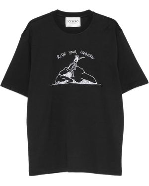 Iceberg Short-Sleeve Embroidered T-Shirt - Black