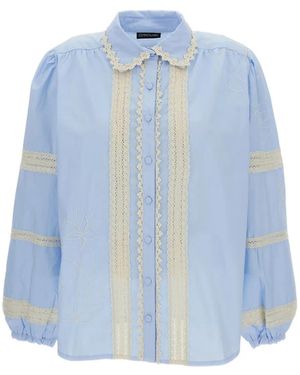 ESTRAFALARIO Jallay Embroidered Lace-Trim Shirt - Blue