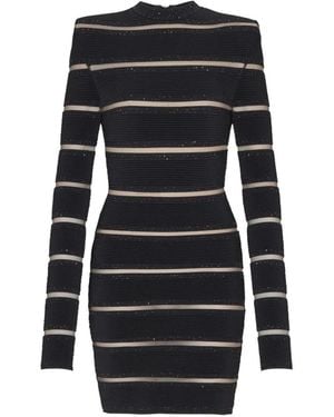 Balmain Robe Rayée À Paillettes - Black