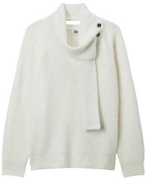 B+ AB Button Roll-Neck Sweater - White