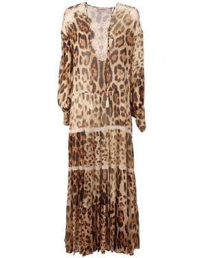 Ermanno Scervino Leopard-Print Lace-Trimmed Maxi Dress - Natural