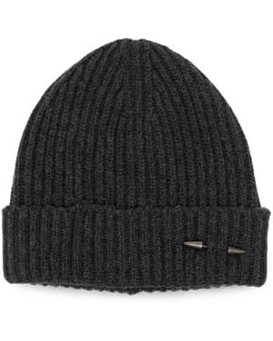 Isabel Benenato Ribbed-Knit Spike-Detail Beanie Hat - Black