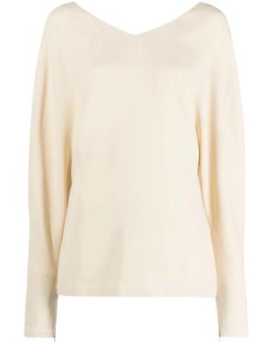 Stella McCartney Stitched V-Neck Long-Sleeve Blouse - Natural