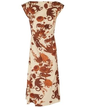 La DoubleJ Floral-Print Draped Midi Dress - White