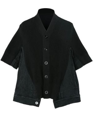 Sacai Short-Sleeve Panelled-Design Cardigan - Black