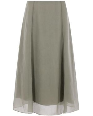 Brunello Cucinelli Silk Midi Skirt - Gray