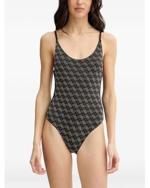 Guess Rhinestone-Embellished Monogram Swimsuit - Black