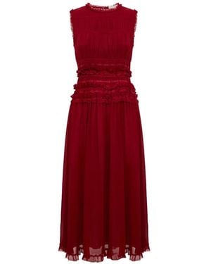 Ulla Johnson Robe Mi-Longue Etta Sans Manches À Volants - Red