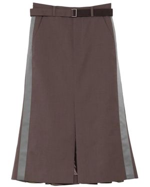 Sacai Jupe Mi-Longue À Taille Ceinturée - Brown