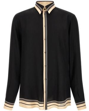 Dolce & Gabbana Martini Striped-Trim Silk Shirt - Black