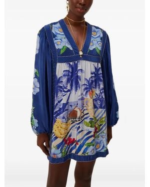 FARM Rio V-Neck Mini Dress - Blue