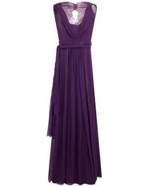 Alberta Ferretti Lace-Trimmed Draped Maxi Dress - Purple