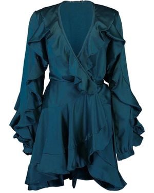 PATBO Ruffle-Sleeve Wrap Mini Dress - Blue