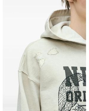 Neighborhood Distressed Graphic-Print Hoodie - White