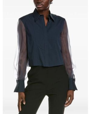 Brunello Cucinelli Sheer-Sleeve Cropped Shirt - Blue