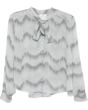forte_forte Pussy-Bow Chevron-Pattern Shirt - Gray