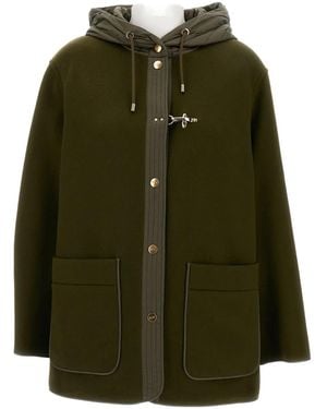 Fay Bi-Material Caban Hooded Coat - Green