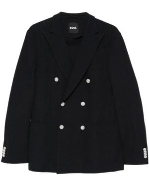 BOSS Double-Breasted Cotton Blazer - Black