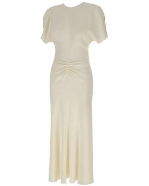 Victoria Beckham Bela Pleated V-Back Dress - White