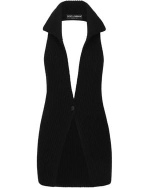 Dolce & Gabbana Fisherman's Rib-Knit Wool Vest - Black