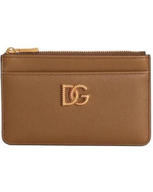 Dolce & Gabbana Calfskin Card Holder With Dg Logo - Brown