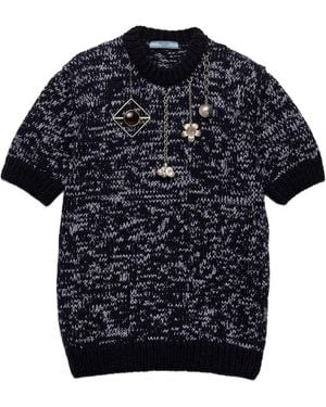 Prada Short-Sleeved Wool Jumper With Pendants - Blue