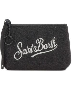 MC2 Saint Barth Mini Aline Lurex Pouch With Logo Embroidery - Black