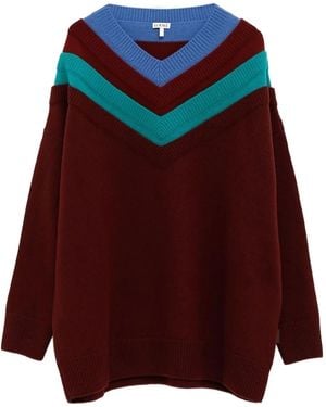 Loewe Jersey a rayas con cuello en V - Rojo