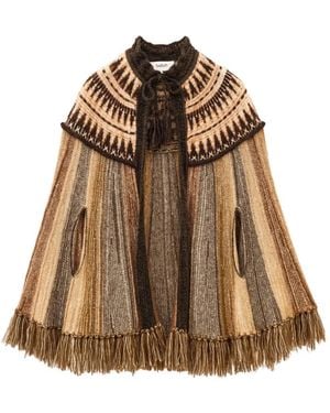 Ba&sh Dish Intarsia-Knit Fringed Cape - Brown