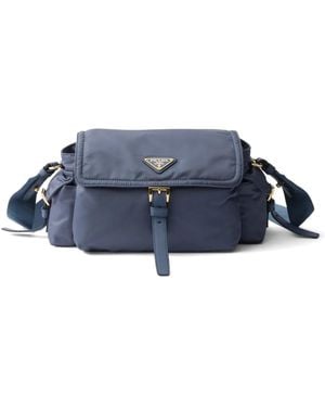 Prada Explore Medium Re-Nylon Shoulder Bag With Flap - Blue