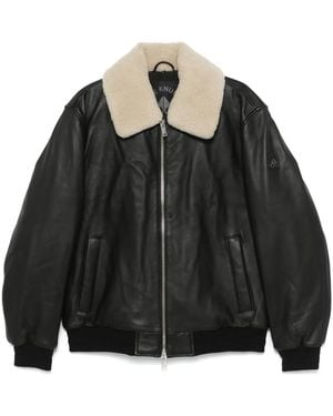 Moose Knuckles Shearling-Collar Lambskin Bomber Jacket - Black
