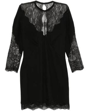 The Attico Lace-Trimmed Long-Sleeve Mini Dress - Black
