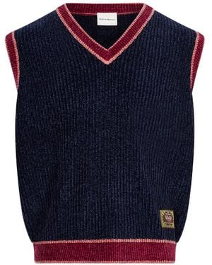 Drole de Monsieur Contrast-Trim V-Neck Vest - Blue