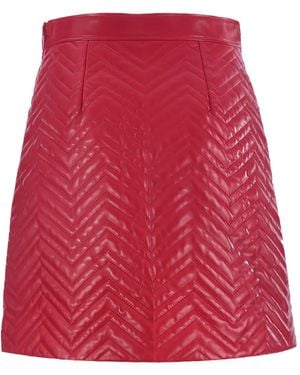 Gucci Quilted Gg-Detail Leather Mini Skirt - Red