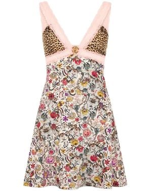 Roberto Cavalli Animal Print Lace Dress - White