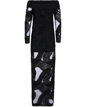 Genny Wave-Textured Off-Shoulder Dress - Black