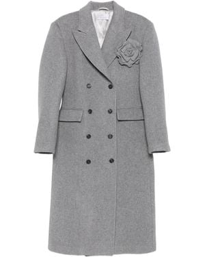 GIUSEPPE DI MORABITO Flower-Appliqué Double-Breasted Coat - Grey